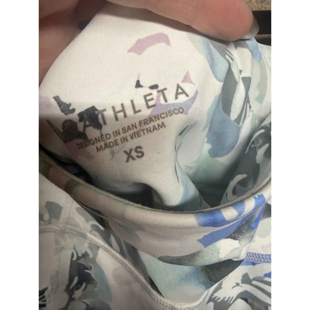 Athleta Salutation Stash Floral Watercolor High Rise Leggings Blue XS 7/8 Length